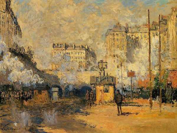 Exterior Of Saint Lazare Station Sunlight Effect Oil Painting by Claude Oscar Monet