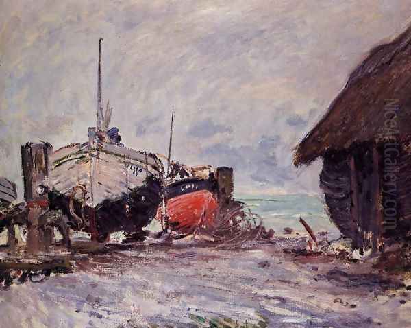 Fishing Boats At Etretat Oil Painting by Claude Oscar Monet