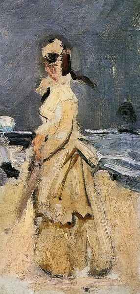 Camille On The Beach Oil Painting by Claude Oscar Monet