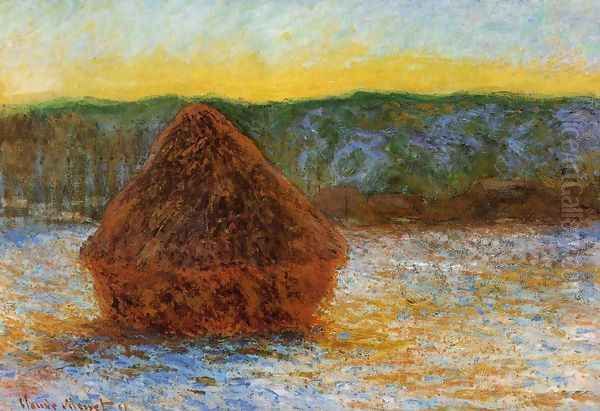 Grainstack Thaw Sunset Oil Painting by Claude Oscar Monet