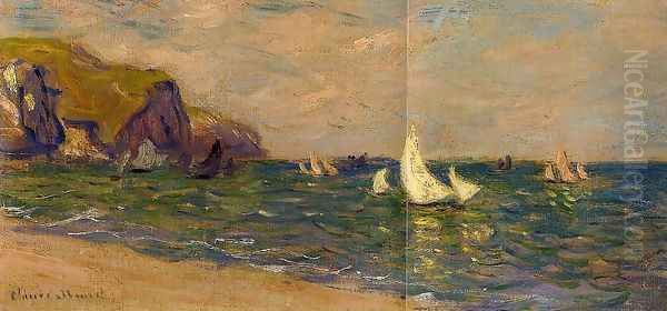 Sailboats At Sea Pourville Oil Painting by Claude Oscar Monet