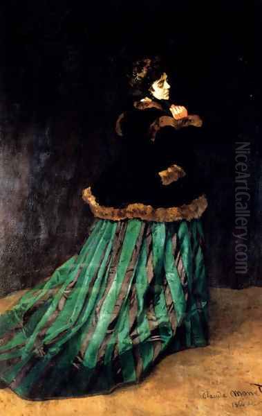 Woman In A Green Dress Oil Painting by Claude Oscar Monet