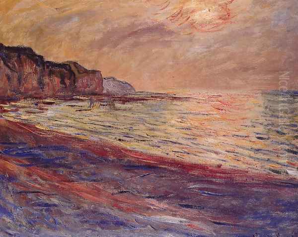 La plage Pourville soleil couchant 1882 Oil Painting by Claude Oscar Monet