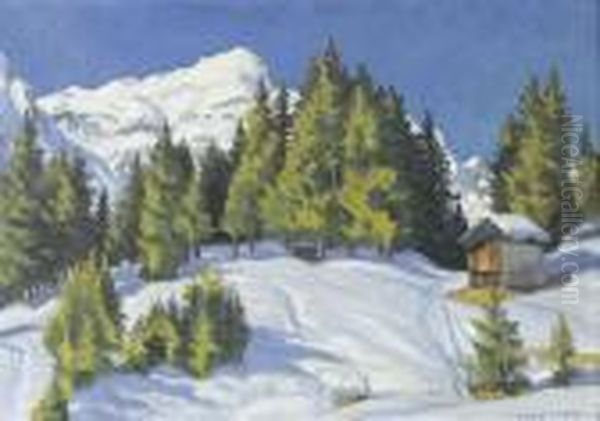 Wintertag Bei Wengen Oil Painting by Waldemar Fink