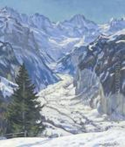 Marzsonne Im Lauterbrunnental Oil Painting by Waldemar Fink