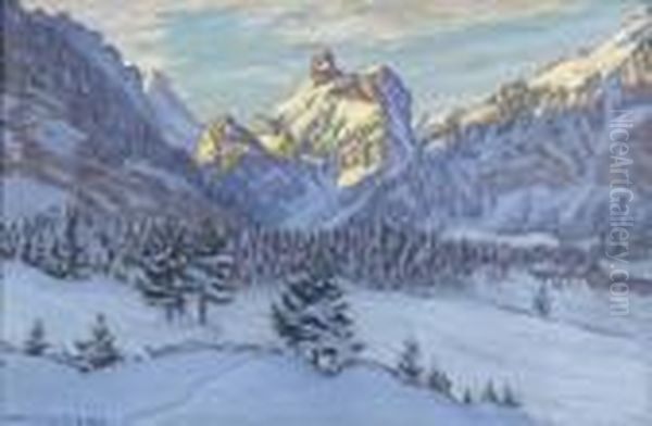 Wintermorgen Bei Kandersteg Mit Gallihorn Oil Painting by Waldemar Fink