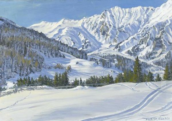 Sonnige Winterlandschaft Bei Adelboden Oil Painting by Waldemar Fink