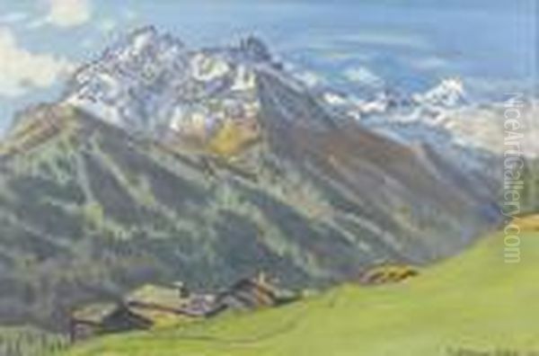 Walliser Gebirgspartie Bei Saas-fee Im Sommer Oil Painting by Waldemar Fink