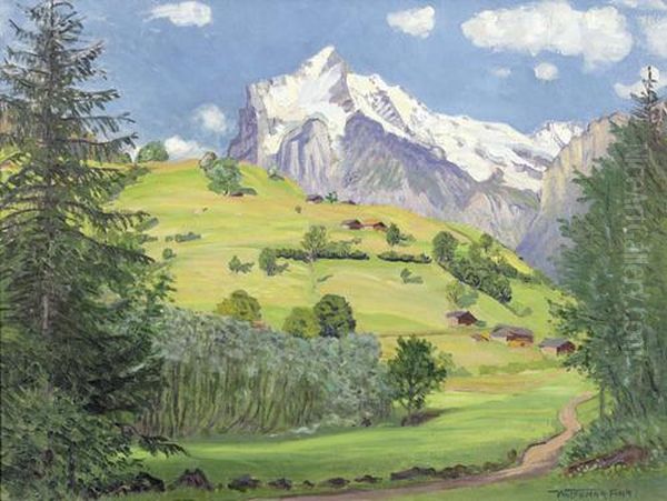 Sommerliche Alpenpartie Mit Wetterhorn Oil Painting by Waldemar Fink