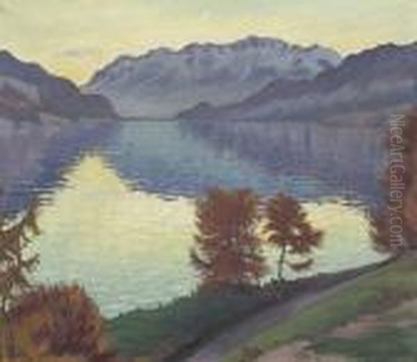 Herbstmorgen (tagesantritt) Am Thunersee Oil Painting by Waldemar Fink