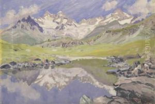 Leisee Ob Findelen Mit Gubelhornern Und Zinalrothorn Oil Painting by Waldemar Fink