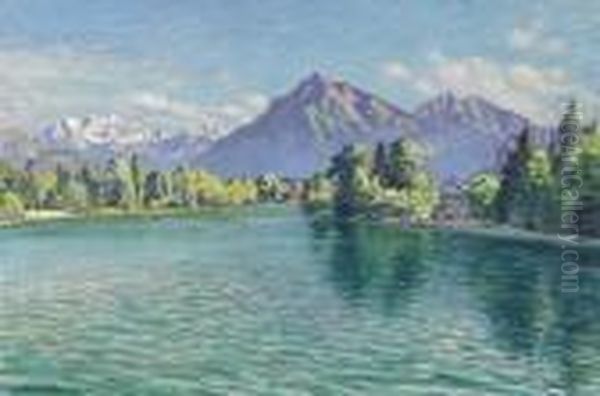 Sommertag An Der Aare Bei Thun-hofstetten Oil Painting by Waldemar Fink