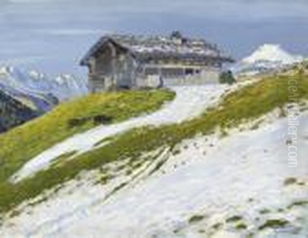 Vorfruhlingspartie Im Berner Oberland Mit Chalet Oil Painting by Waldemar Fink