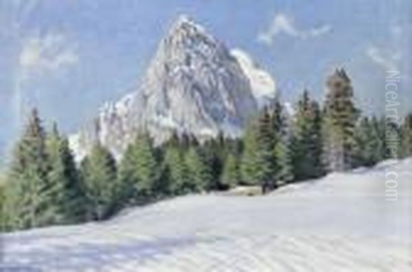 Sonniger Wintertag (bei Saanen) Oil Painting by Waldemar Fink