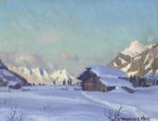 Wintervorabend Bei Kandersteg Oil Painting by Waldemar Fink