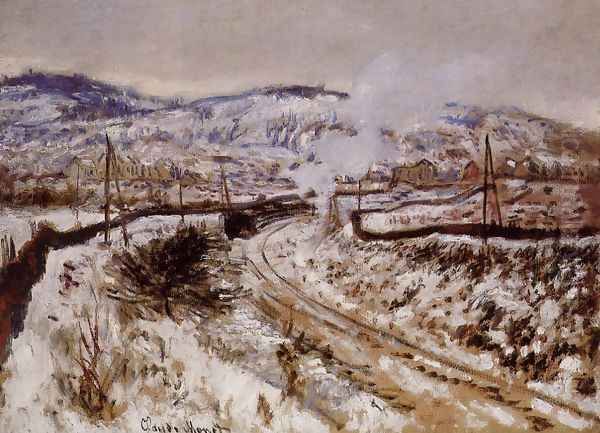 Train In The Snow Argenteuil Oil Painting by Claude Oscar Monet