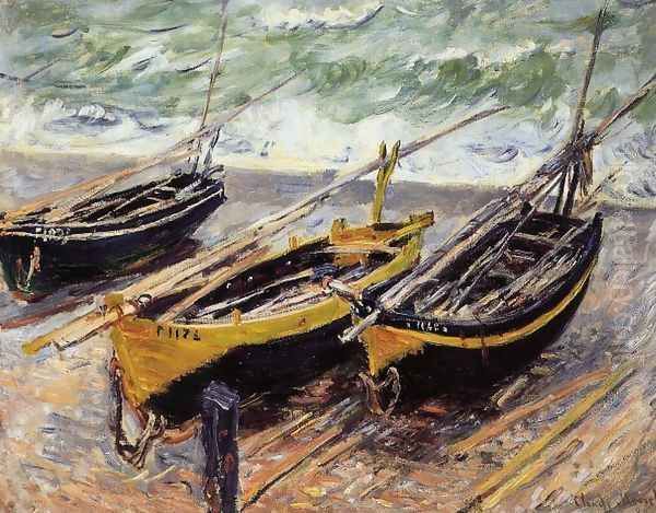 Three Fishing Boats Oil Painting by Claude Oscar Monet