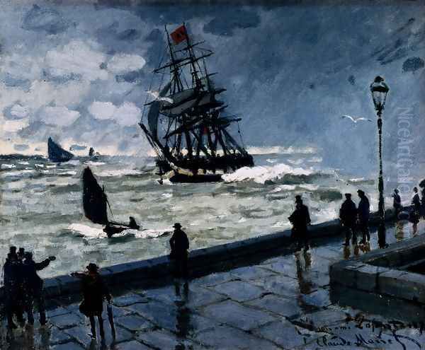 The Jetty Of Le Havre In Rough Westher Oil Painting by Claude Oscar Monet