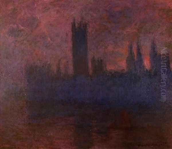 Houses Of Parliament London Symphony In Rose Oil Painting by Claude Oscar Monet