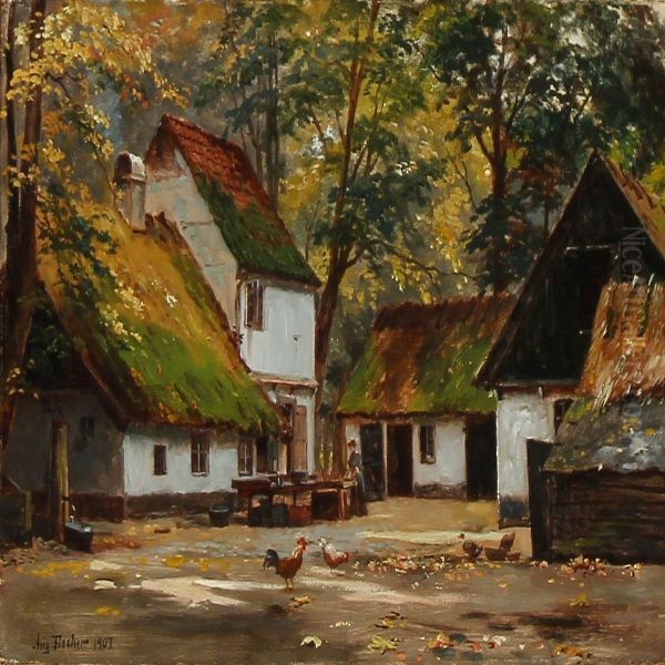 At Peter Lieps House In The Deer Garden, Denmark Oil Painting by August Fischer