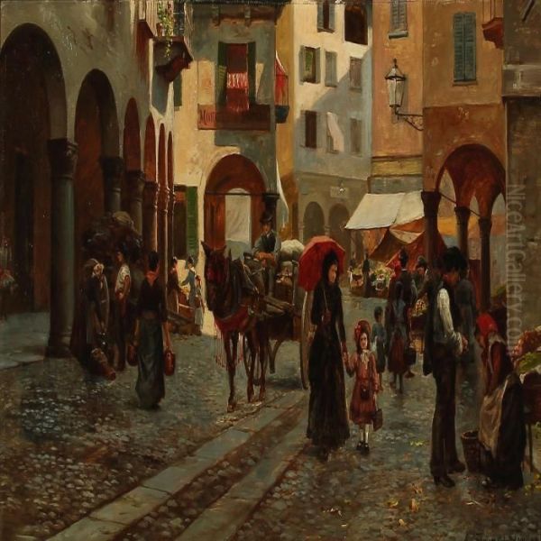 Gade I Lugano Oil Painting by August Fischer