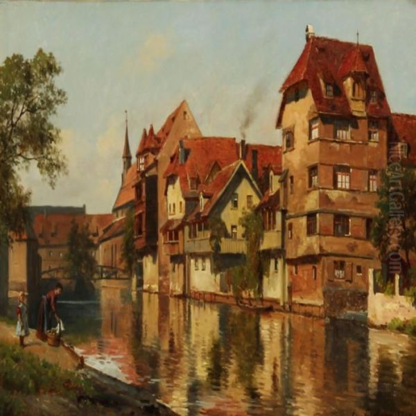 View From Nuremberg, Germany Oil Painting by August Fischer