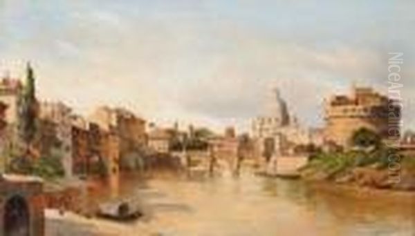 Veduta Di Roma Dal Porto Di Ripetta Oil Painting by August Fischer