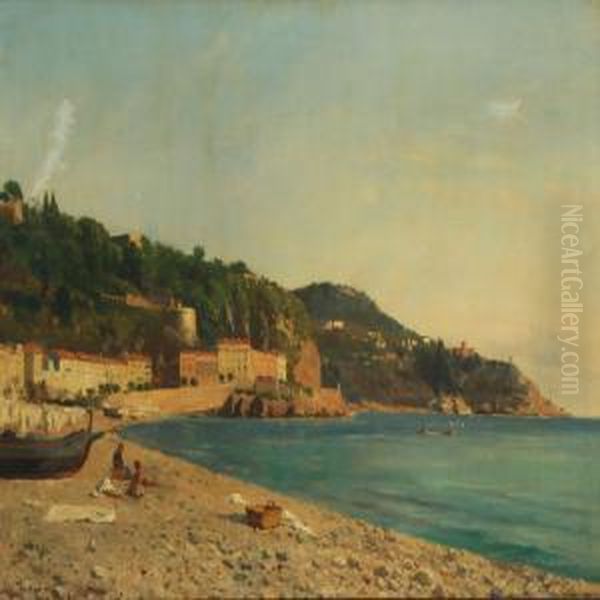 Coastal Scenery Fromnice Oil Painting by August Fischer