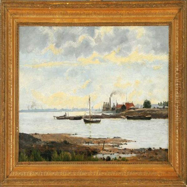 Coastal Scene Fromcopenhagen Oil Painting by August Fischer