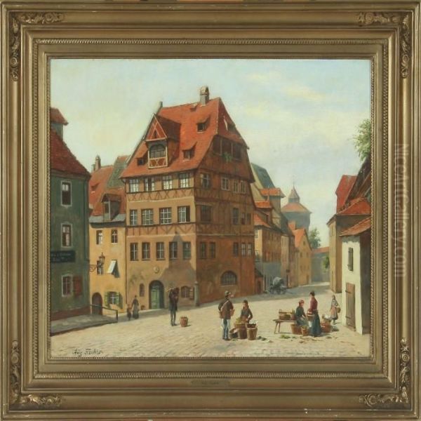 Scenery From A German City Oil Painting by August Fischer