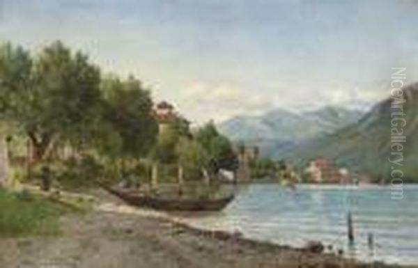 Summer At Lake Lugano Oil Painting by August Fischer