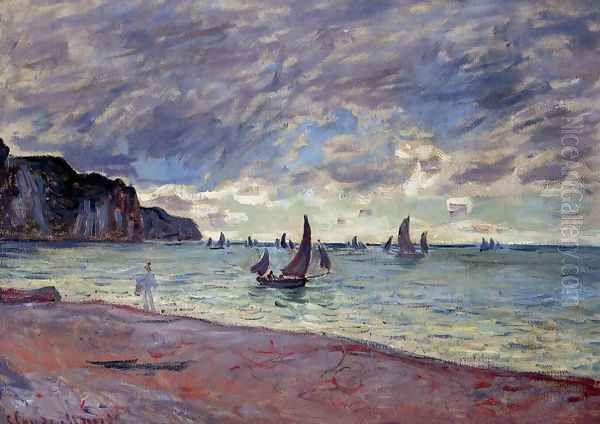 Fishing Boats By The Beach And The Cliffs Of Pourville Oil Painting by Claude Oscar Monet