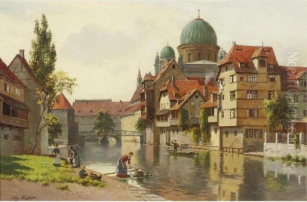 The Synagogue In Nurenberg Oil Painting by August Fischer