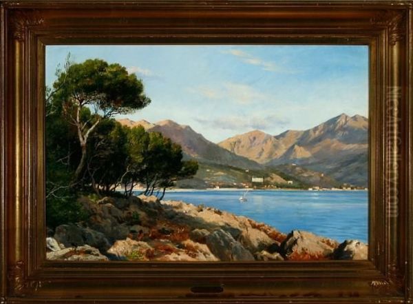 Summer Coastal Scenery From Menton In Southern France Oil Painting by August Fischer