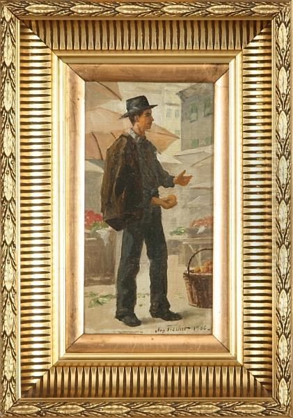 An Italien Gentleman At The Market Oil Painting by August Fischer