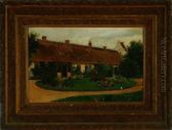 The Vicarage's Tenant House In Udby Village, Denmark Oil Painting by August Fischer