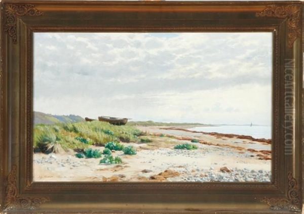 A Coastal Scenery From Tisvilde Village, Denmark Oil Painting by August Fischer