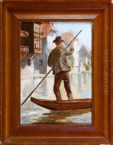 A Canal Scenery From Nurnberg Oil Painting by August Fischer