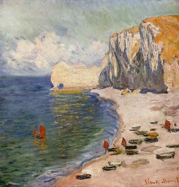 The Beach And The Falaise D Amont Oil Painting by Claude Oscar Monet