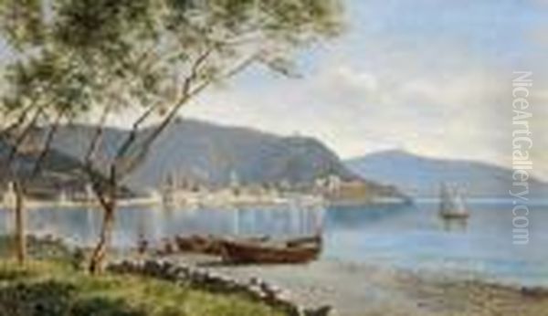 Veduta Di Noli Ligure Oil Painting by August Fischer