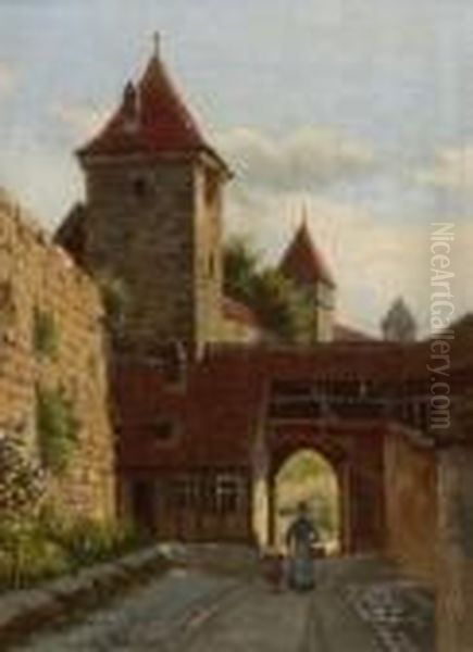 Partie An Der Nurnberger
 Stadtmauer. Oil Painting by August Fischer