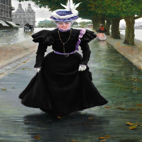 Ved Sortedamssoen Oil Painting by Paul-Gustave Fischer