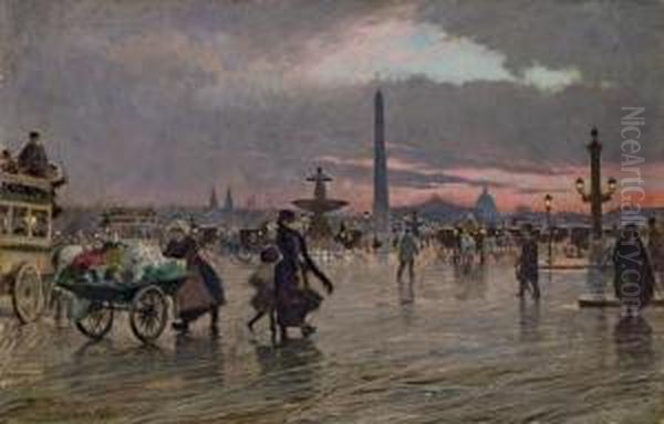 La Place De La Concorde Oil Painting by Paul-Gustave Fischer