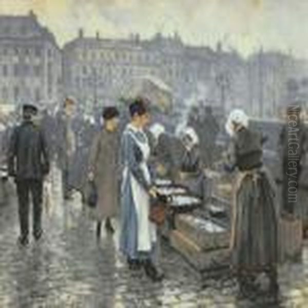 Fiskerkonerne Pa Gammelstrand Oil Painting by Paul-Gustave Fischer