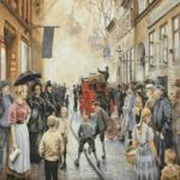 Ildlos I Skindergade Oil Painting by Paul-Gustave Fischer