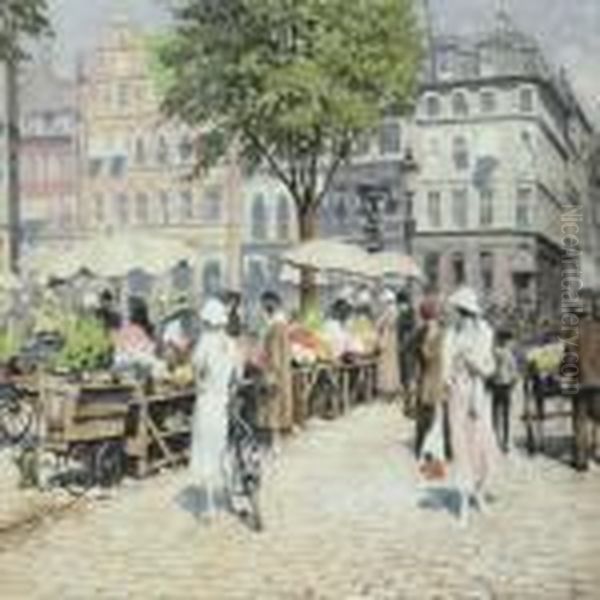 H jbro Plads Set Mod Amagertorv Oil Painting by Paul-Gustave Fischer