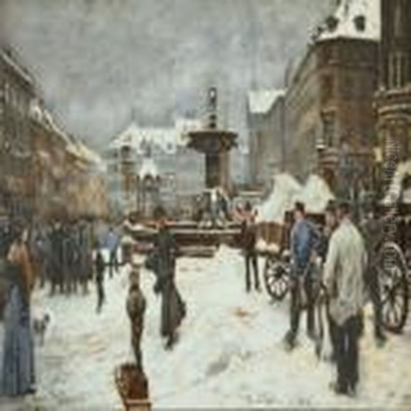 Vinterdag P Gammeltorv Oil Painting by Paul-Gustave Fischer