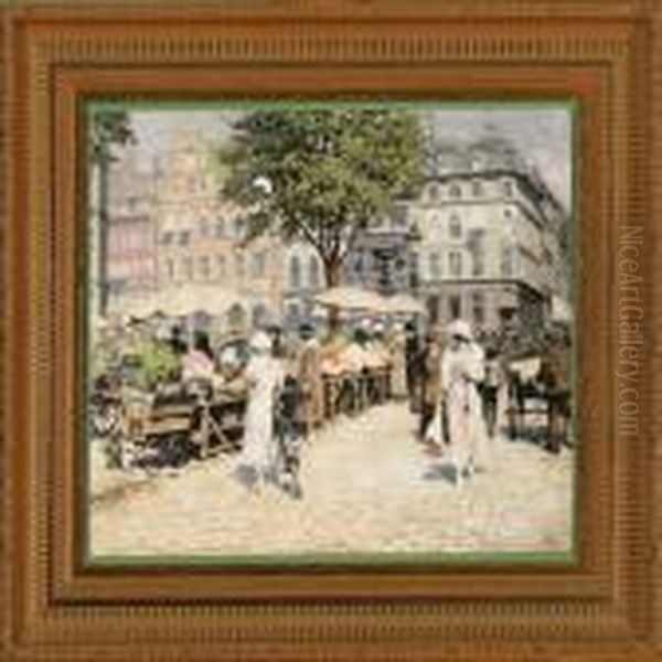 Four Porcelain Plques With Printed Decorations Oil Painting by Paul-Gustave Fischer