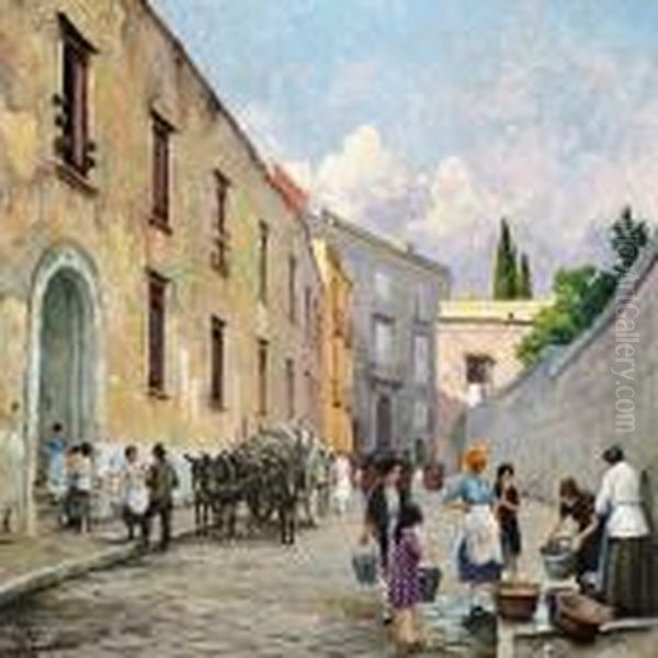 Locals In The Streets Of Naples Oil Painting by Paul-Gustave Fischer