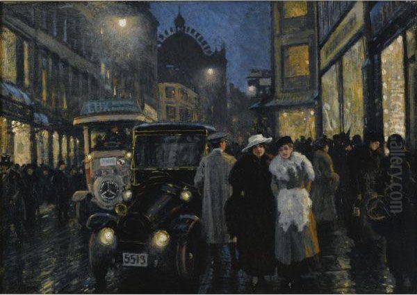 An Evening Stroll On The Boulevard Oil Painting by Paul-Gustave Fischer